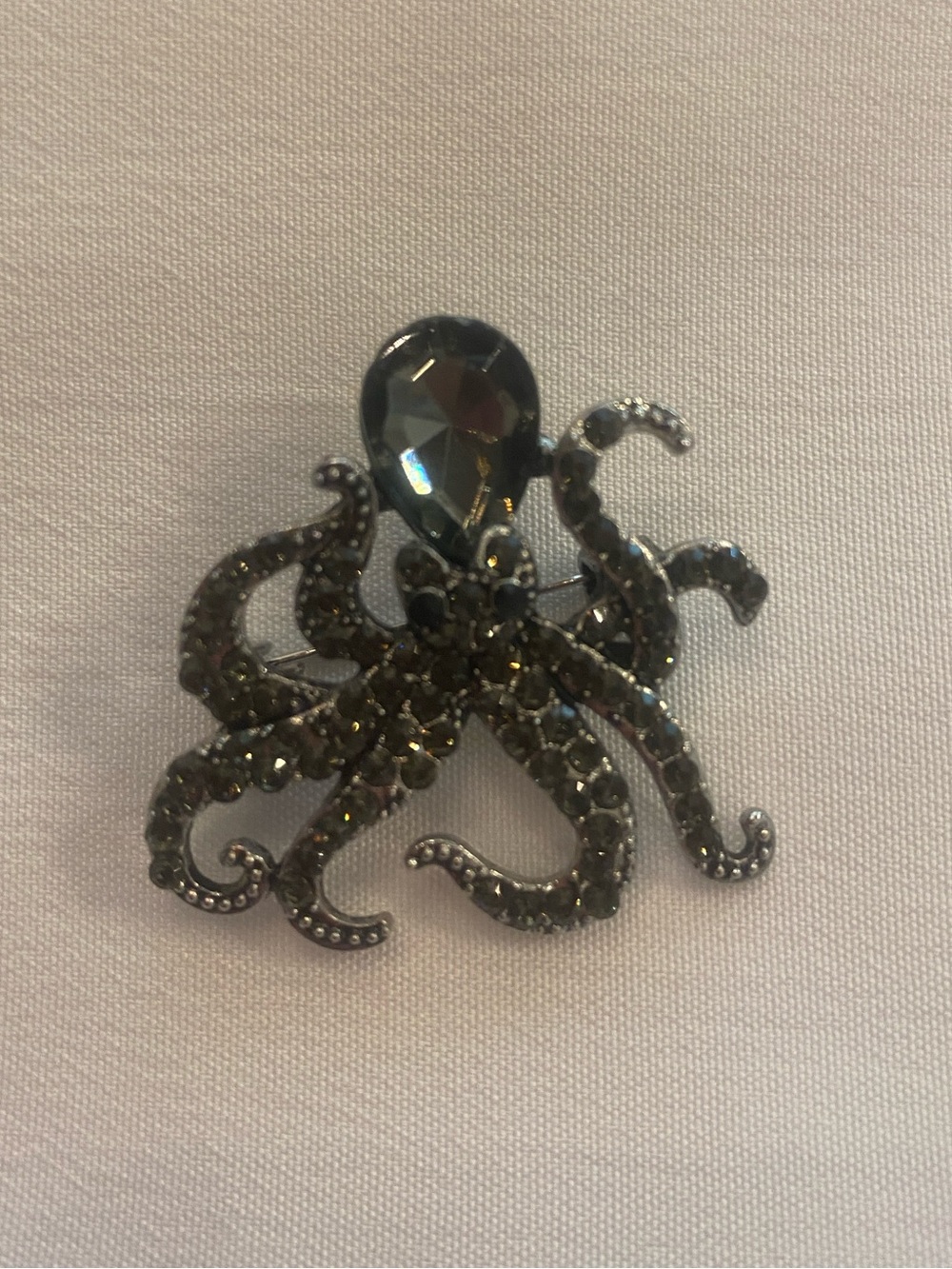Octopus Brooch Crystal Black Silver Rhinestone Accent New